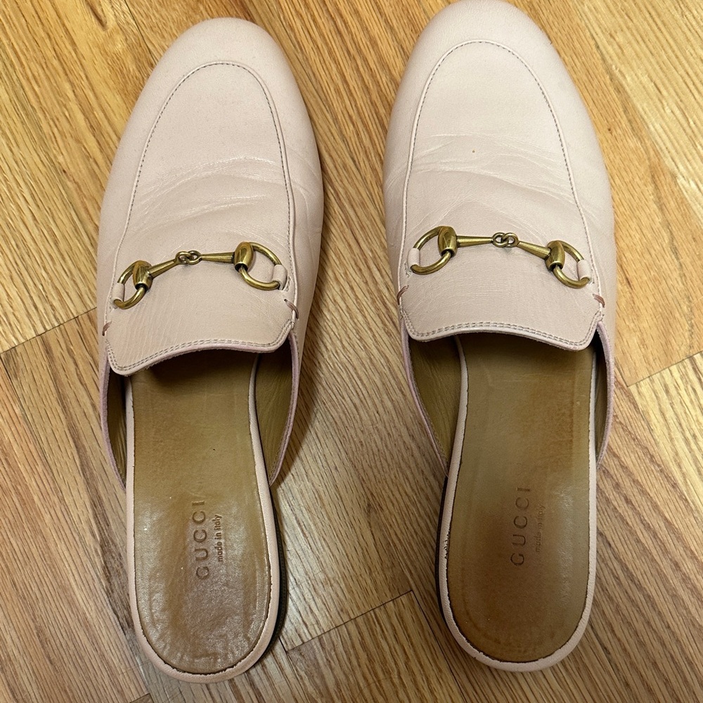 Gucci Women's Blush Pink Mules with Gold Accents